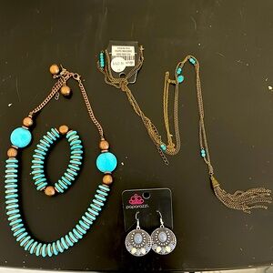 Copper Turquoise Western Jewelry. Necklace & Bracelet set + extra earrings